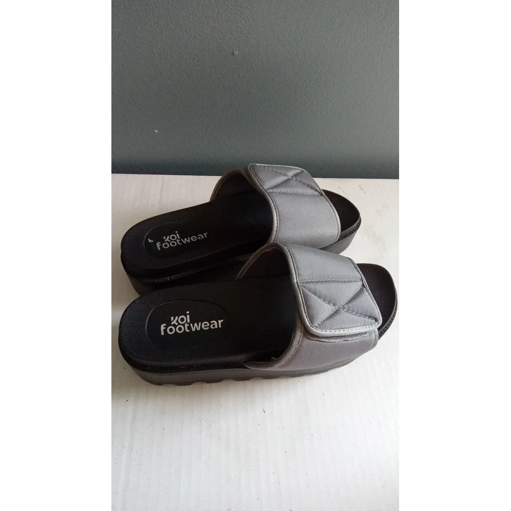 Koi Footwear‎ Grey Quilted Platform Slide Sandals Adjustable Strap Mens Womens